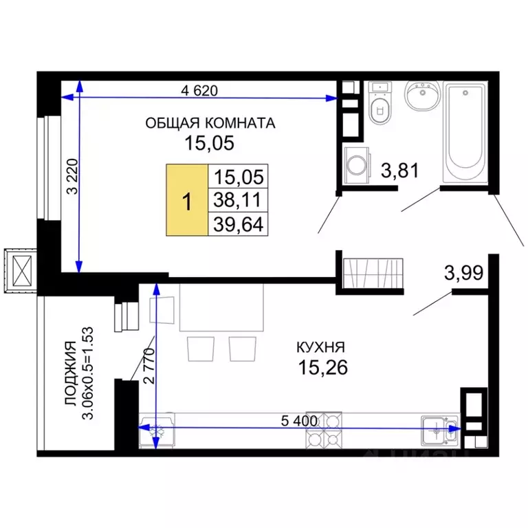 1-к кв. Адыгея, Майкоп  (39.64 м) - Фото 1