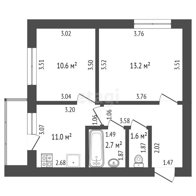 2-комнатная квартира: Саранск, Мордовская улица, 35к192 (62.5 м) - Фото 1