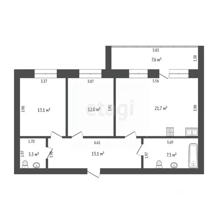 2-к кв. Тюменская область, Тюмень ул. Тимофея Кармацкого, 7к1 (70.5 м) - Фото 1
