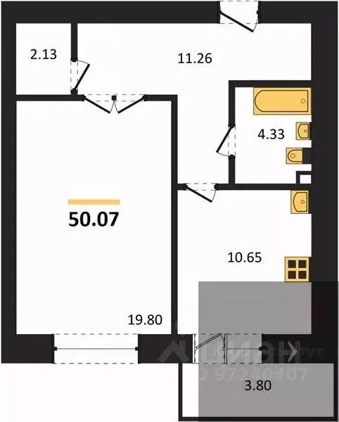 1-к кв. Воронежская область, Воронеж пер. Здоровья, 90Г/1к2 (50.07 м) - Фото 0