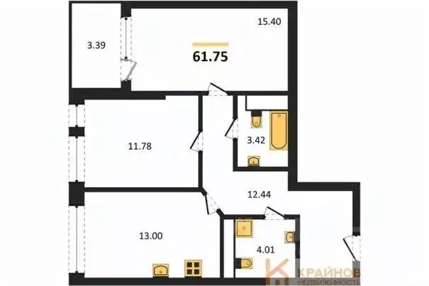 2-к кв. Воронежская область, Воронеж наб. Чуева, 7 (61.75 м) - Фото 0