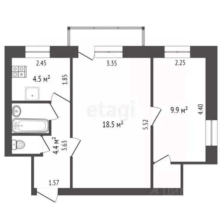 2-к кв. Московская область, Раменское Десантная ул., 39б (41.4 м) - Фото 0