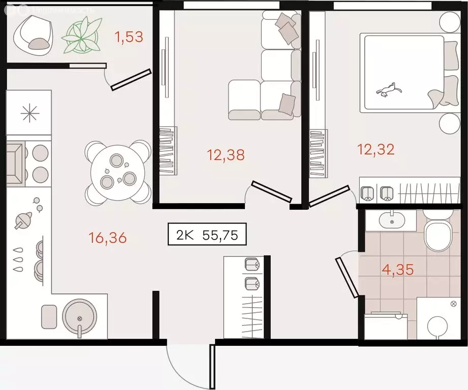 2-комнатная квартира: Динской район, Южно-Кубанское сельское ... - Фото 1