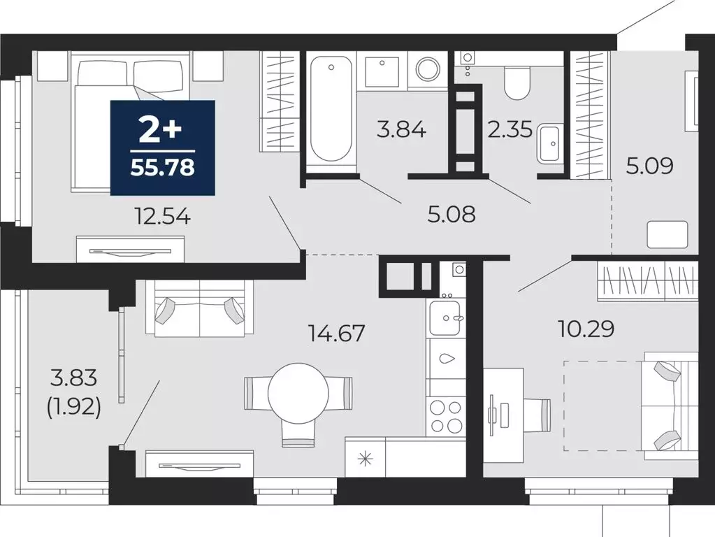 2-комнатная квартира: Тюмень, Арктическая улица, 6 (55.78 м) - Фото 0