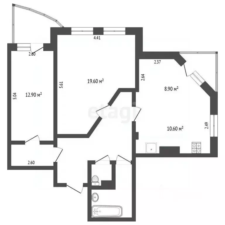 3-к кв. Тюменская область, Тюмень ул. Василия Гольцова, 3 (75.2 м) - Фото 2