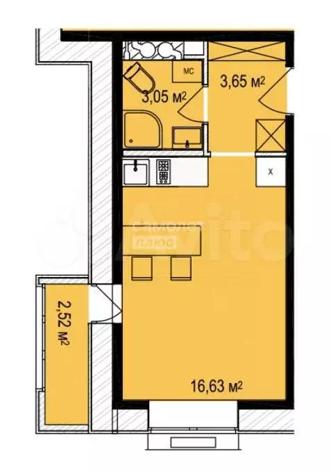 Квартира-студия, 23,4 м, 4/7 эт. - Фото 0