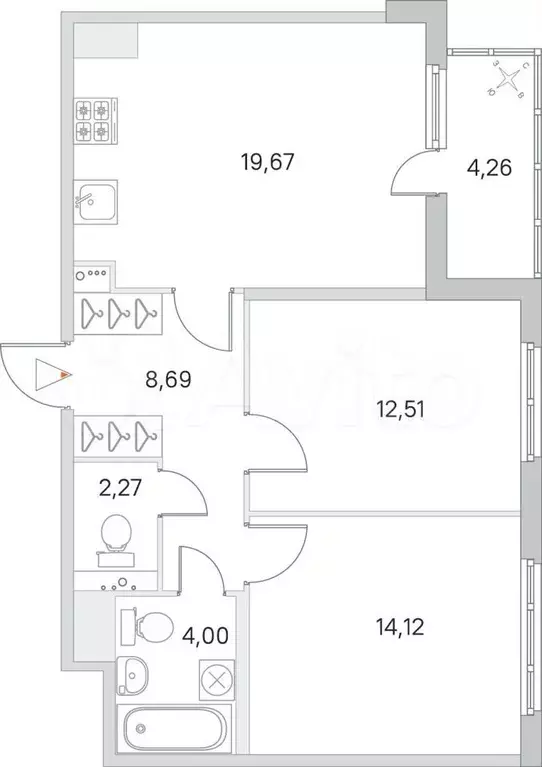 2-к. квартира, 63,4 м, 5/8 эт. - Фото 0