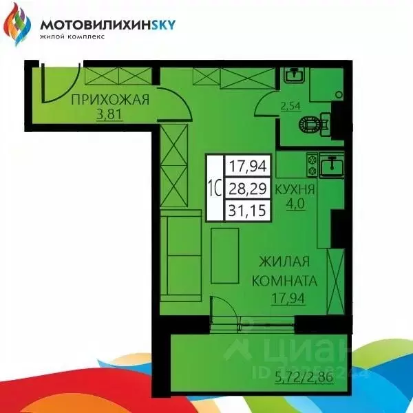 1-к кв. Пермский край, Пермь ул. Гашкова, 53к3 (31.15 м) - Фото 0