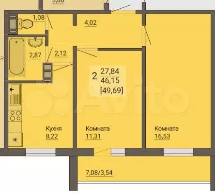 2-к. квартира, 50 м, 8/10 эт. - Фото 0