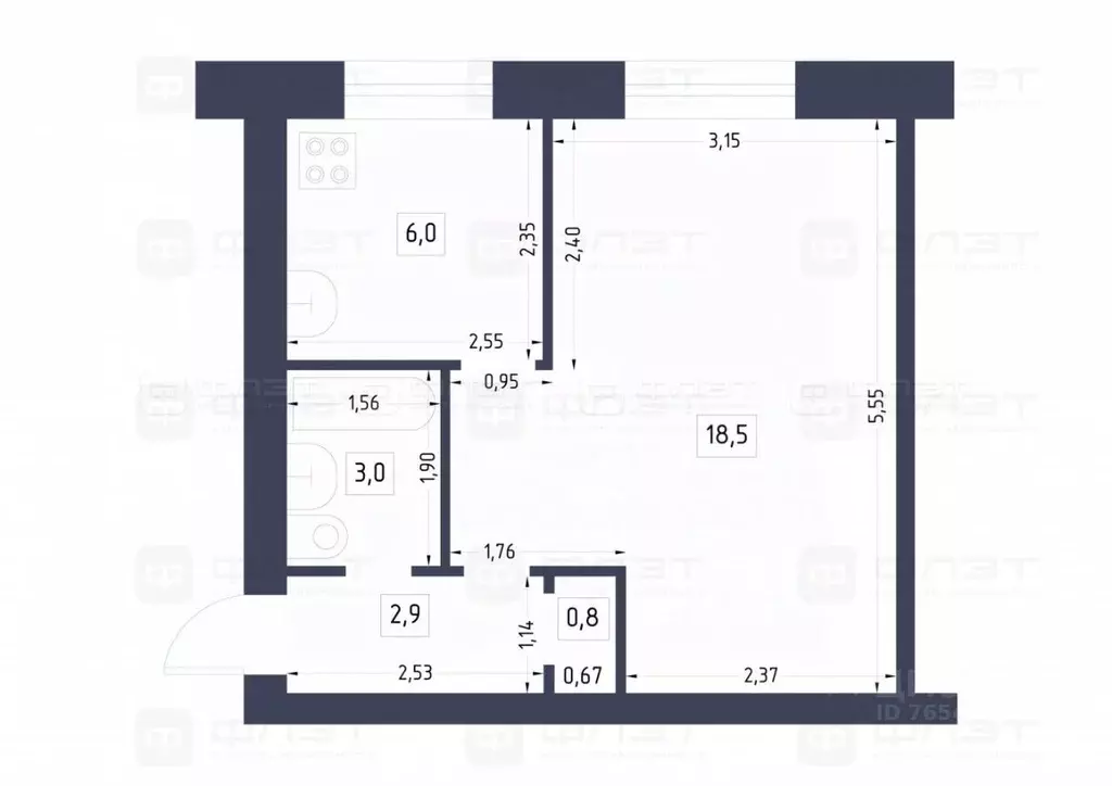 1-к кв. Татарстан, Казань ул. Сибирский Тракт, 35к2 (31.4 м) - Фото 1