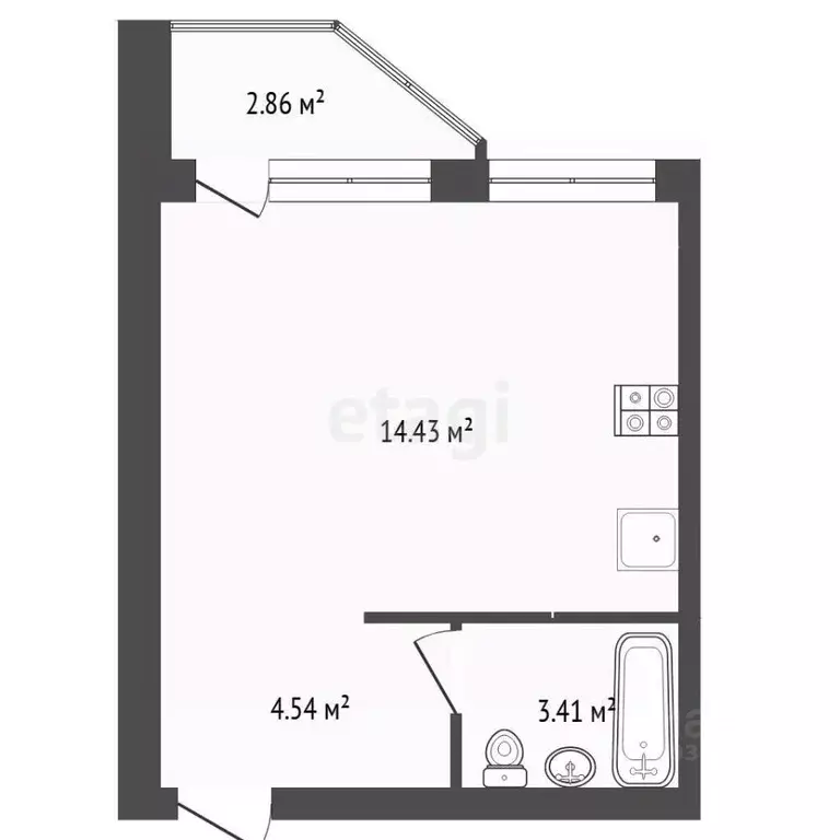 Студия Тюменская область, Тюмень ул. Беляева, 33к2 (27.5 м) - Фото 2