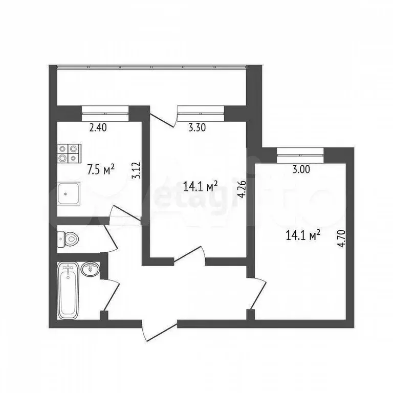 2-к. квартира, 46 м, 2/9 эт. - Фото 0