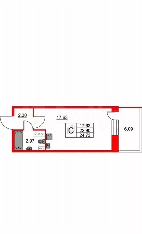 Квартира-студия, 24,7 м, 5/12 эт. - Фото 0