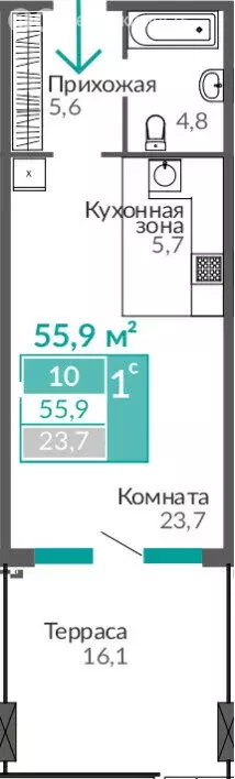 1-комнатная квартира: Евпатория, Симферопольская улица (55.9 м) - Фото 0