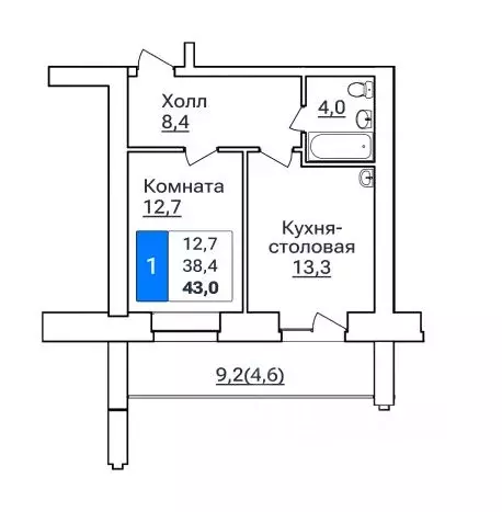 1-к кв. Амурская область, Благовещенск ул. Горького, 205 (43.0 м) - Фото 0