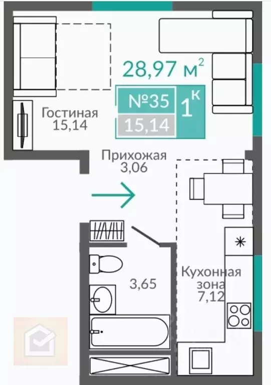 1-к кв. Крым, Евпатория ул. Симферопольская, 2Г (28.97 м) - Фото 1