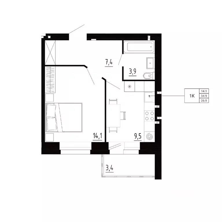 1-к кв. Орловская область, Орловский район, д. Образцово, Первый мкр  ... - Фото 1