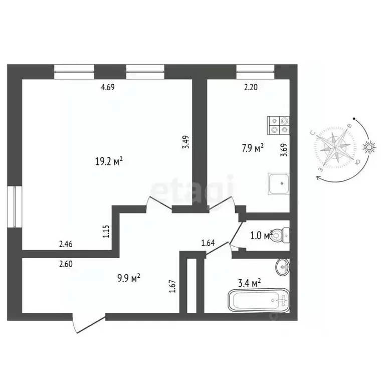 1-к кв. Тюменская область, Тюмень ул. Республики, 204к14 (41.6 м) - Фото 2