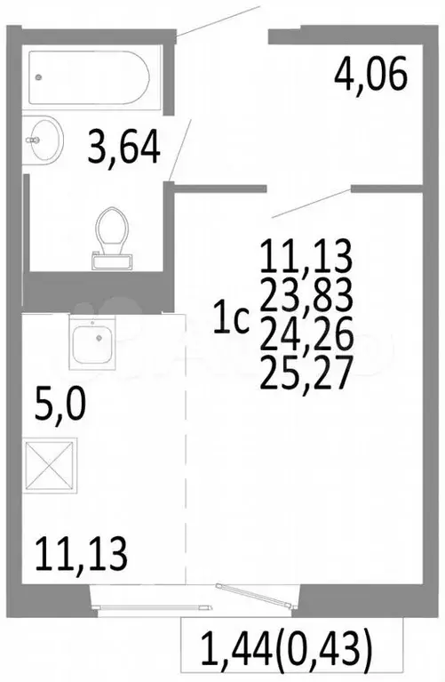 1-к. квартира, 24,3м, 7/10эт. - Фото 0