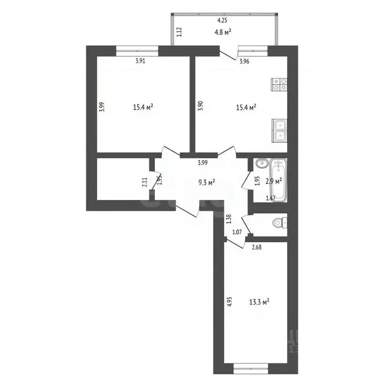 2-к кв. Тюменская область, Тюмень ул. Щербакова, 140 (62.0 м) - Фото 1
