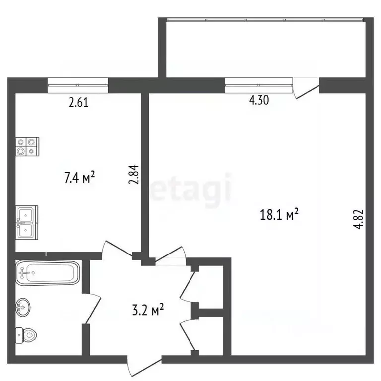 1-к кв. Вологодская область, Вологда ул. Пугачева, 69Б (32.4 м) - Фото 2