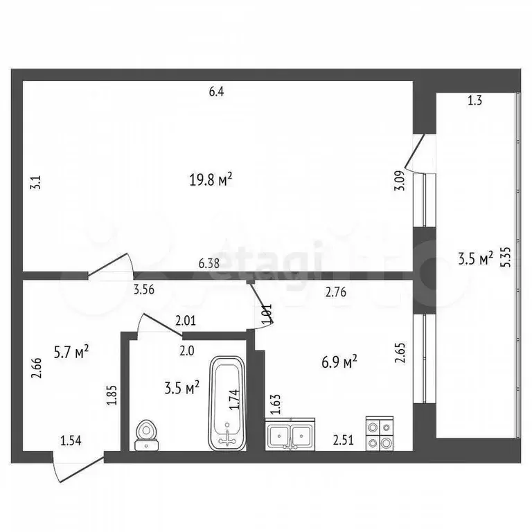 1-к. квартира, 35,9 м, 5/9 эт. - Фото 0
