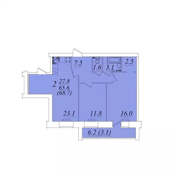 2-к кв. Вологодская область, Вологда  (68.7 м) - Фото 1