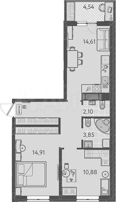 2-к. квартира, 57,6м, 5/9эт. - Фото 1