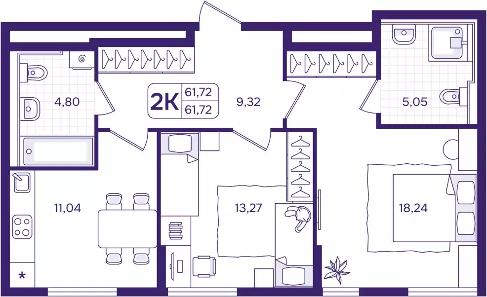 2-комнатная квартира: Владивосток, Первомайский район (61.72 м) - Фото 1