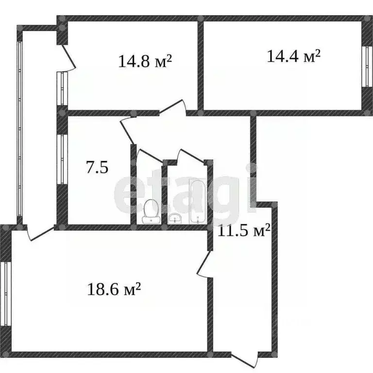 3-к кв. Воронежская область, Воронеж ул. Урицкого, 92 (53.0 м) - Фото 2