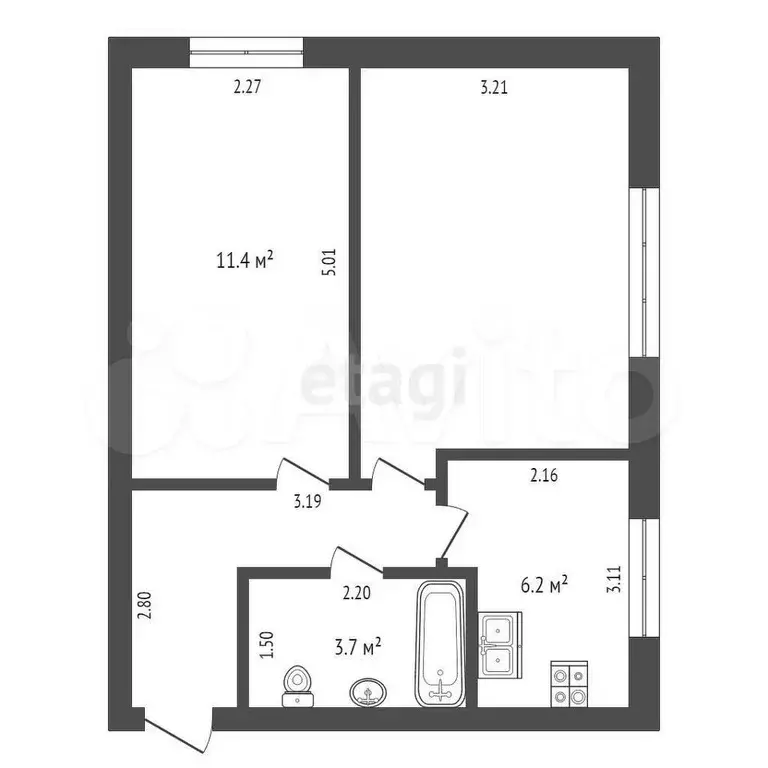 2-к. квартира, 41,4 м, 2/2 эт. - Фото 0