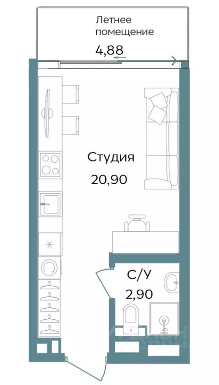 Студия Крым, Саки ул. Морская (28.68 м) - Фото 0