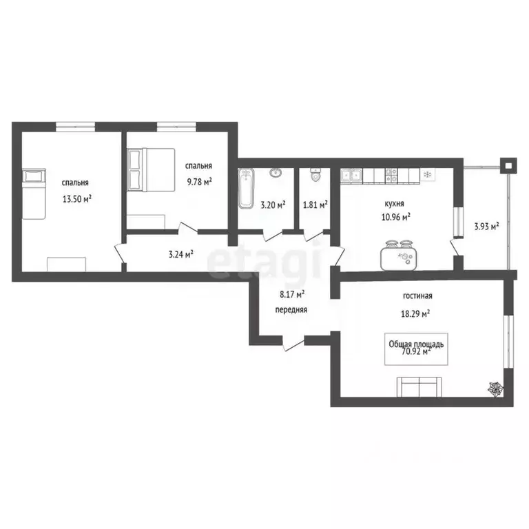 3-к кв. Новосибирская область, Бердск Первомайская ул., 129В (70.92 м) - Фото 2