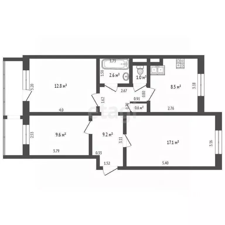 3-к кв. Крым, Красноперекопск 1-й мкр, 27 (61.4 м) - Фото 1