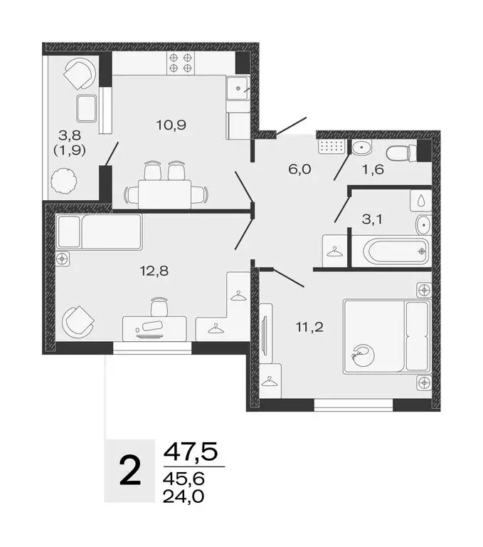 2-комнатная квартира: станица Марьянская, ЖК Дзенпарк (47.5 м) - Фото 0