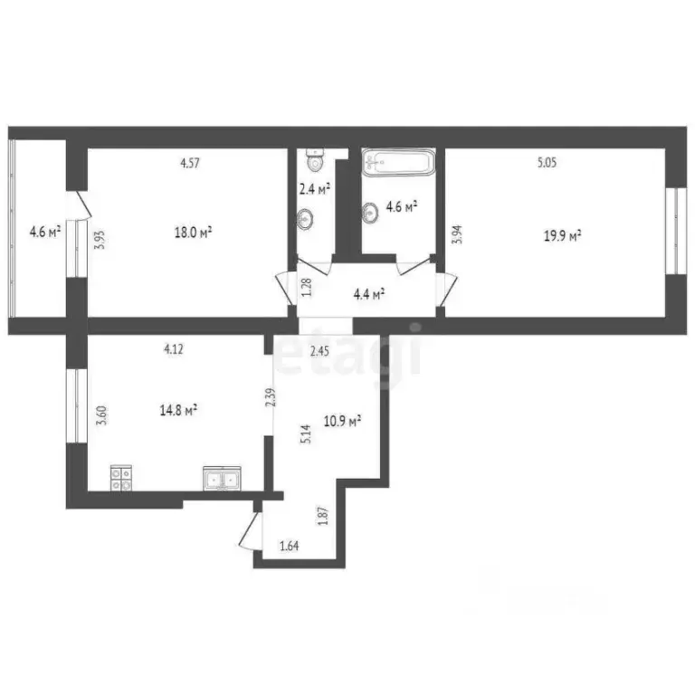 2-к кв. Тюменская область, Тюмень ул. Николая Семенова, 31 (75.0 м) - Фото 2