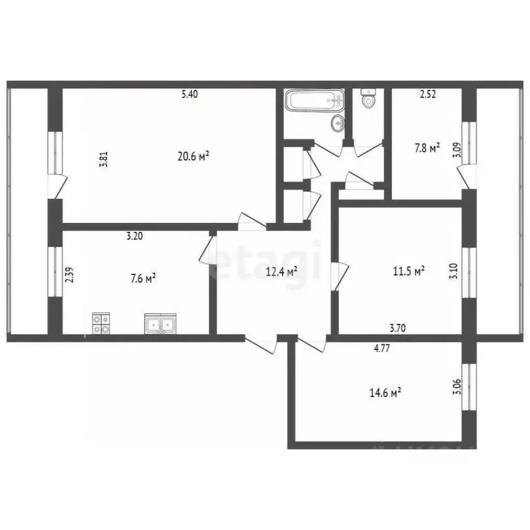 4-к кв. Вологодская область, Череповец Первомайская ул., 36 (79.7 м) - Фото 1