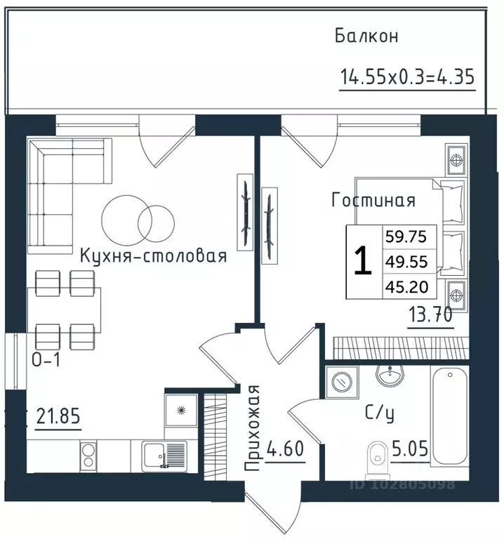 1-к кв. Калининградская область, Янтарный пгт Янтарные Сезоны жилой ... - Фото 1