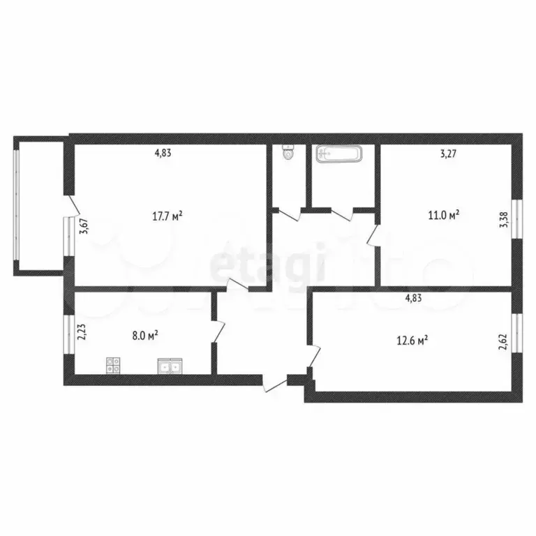 3-к. квартира, 64,6 м, 1/5 эт. - Фото 0