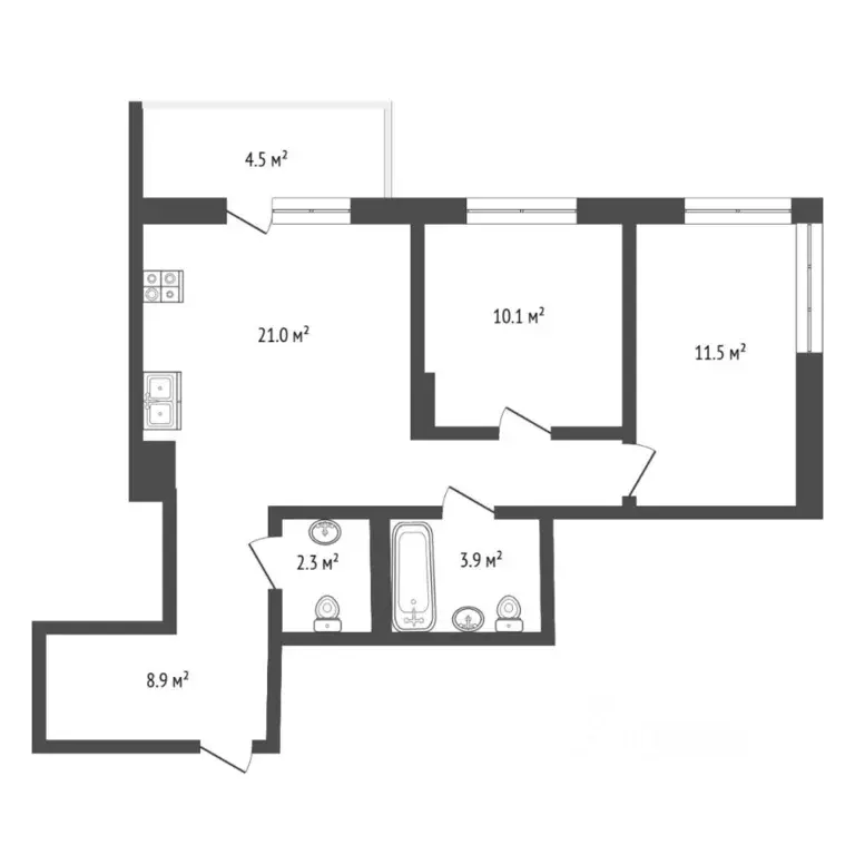 2-к кв. Тюменская область, Тюменский район, д. Дударева ул. Сергея ... - Фото 1