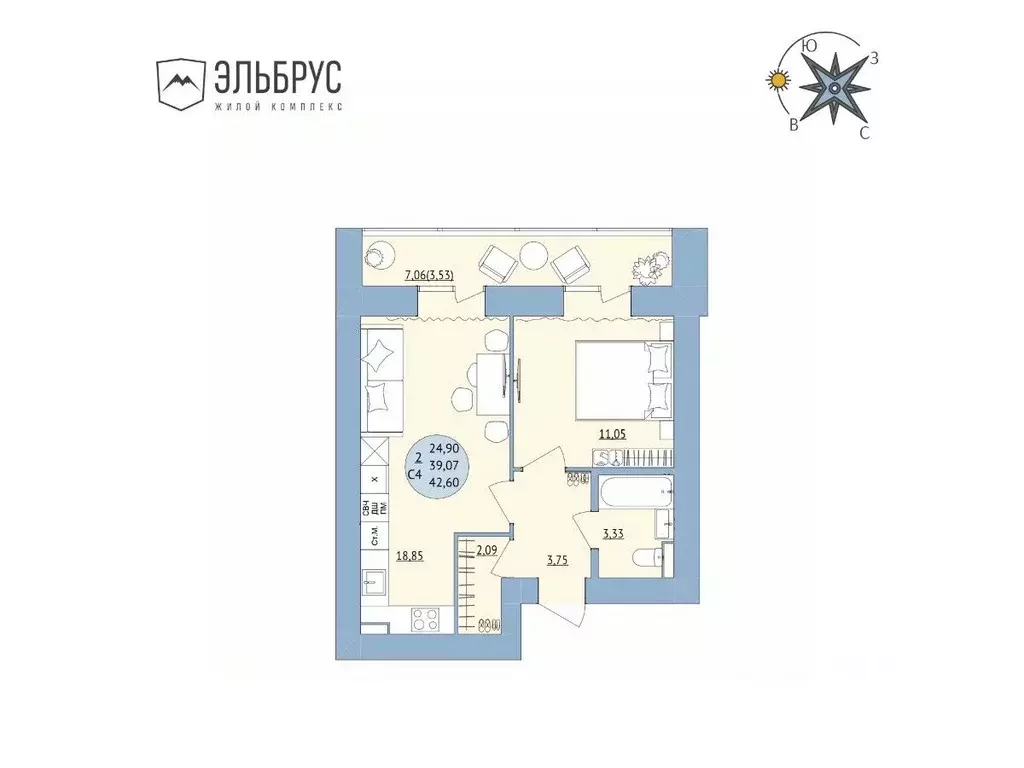 2-к кв. Башкортостан, Уфа Кавказская ул., 24 (42.6 м) - Фото 0