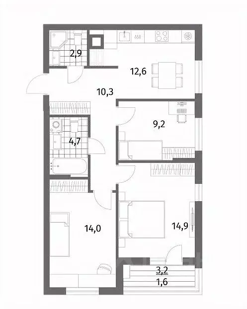 3-к кв. Калининградская область, Гурьевск ул. Имени Антона Пошкуса, ... - Фото 1