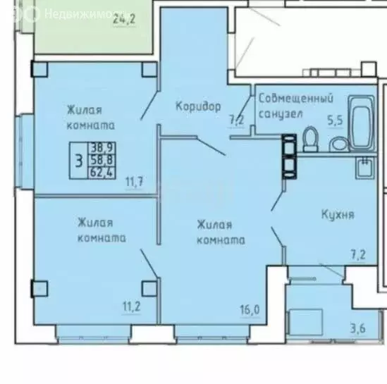 3-комнатная квартира: Абакан, Советская улица, 94 (58.2 м) - Фото 0