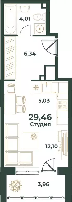 Студия Башкортостан, Уфа ул. Ивана Спатара, 14 (29.46 м) - Фото 1