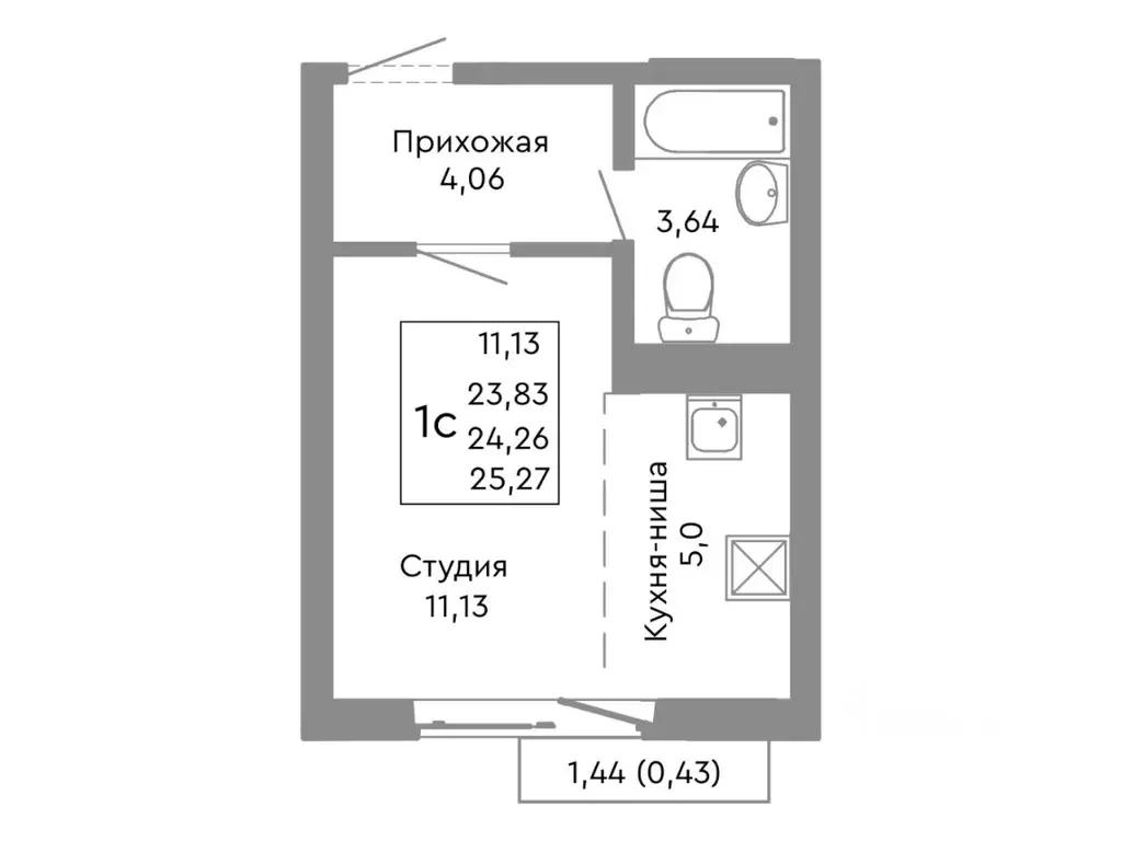 Студия Челябинская область, Челябинск Ярославская ул. (24.26 м) - Фото 0