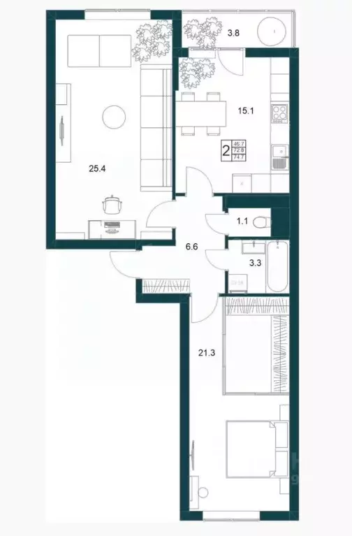 2-к кв. Липецкая область, Липецк Минская ул., 6Б (75.0 м) - Фото 2