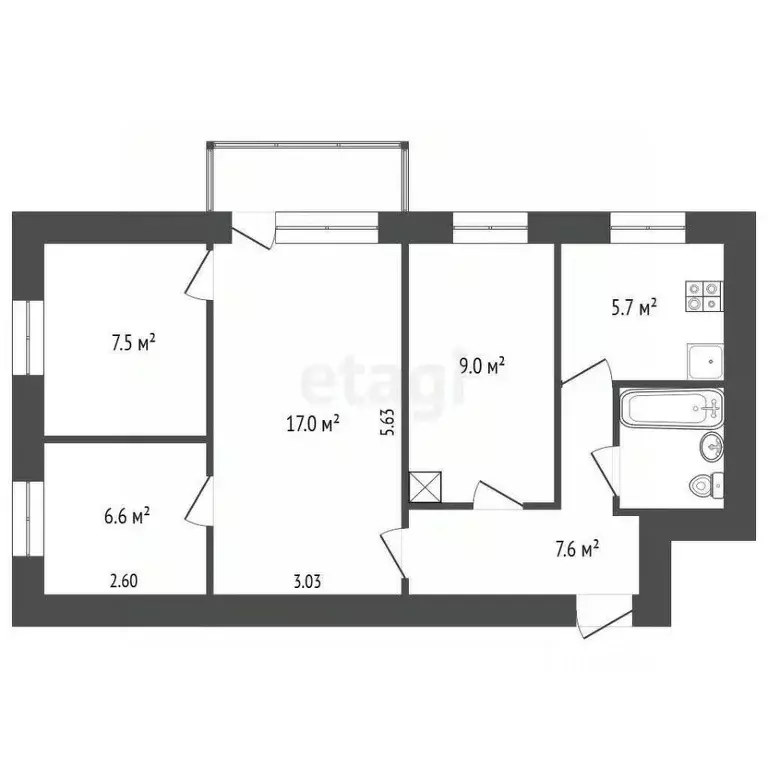 4-к кв. Крым, Бахчисарайский район, Куйбышево пгт ул. Титова, 1В (56.1 ... - Фото 2