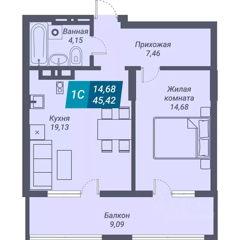 1-к кв. Новосибирская область, Новосибирск ул. Королева, 19 (54.51 м) - Фото 0