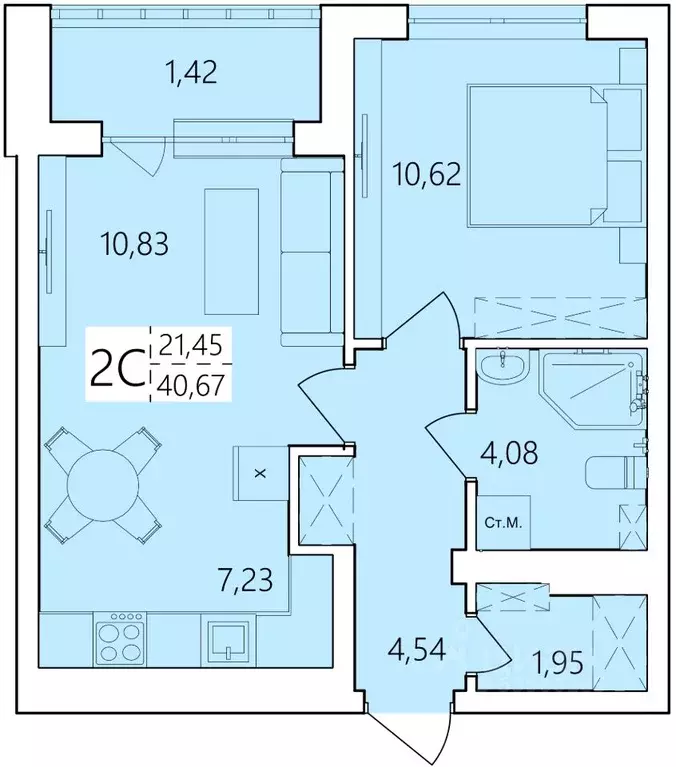 2-к кв. Башкортостан, Уфа Затон жилрайон, Волна жилой комплекс (40.67 ... - Фото 1
