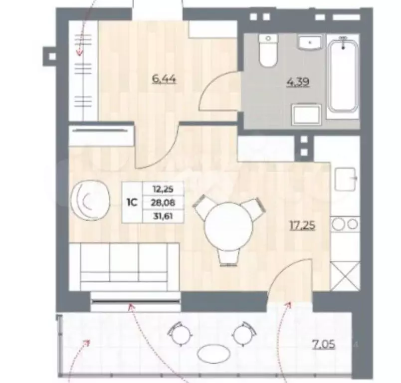 Студия Новосибирская область, Новосибирск ул. Гоголя, 222 (32.0 м) - Фото 2